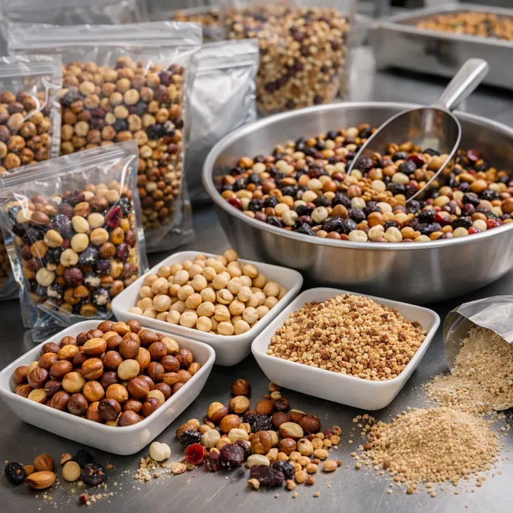 Hazelnut ingredients for trail mix packing illustration