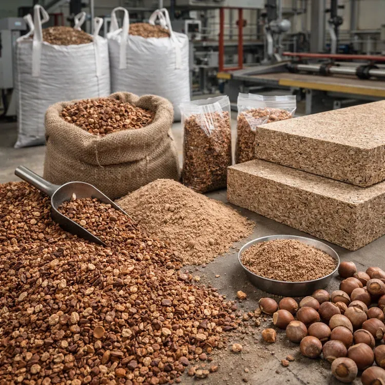 Hazelnut shells in particleboard composites illustration